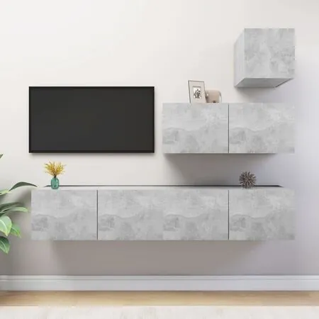  Set de dulapuri TV, 4 piese, gri beton, lemn prelucrat