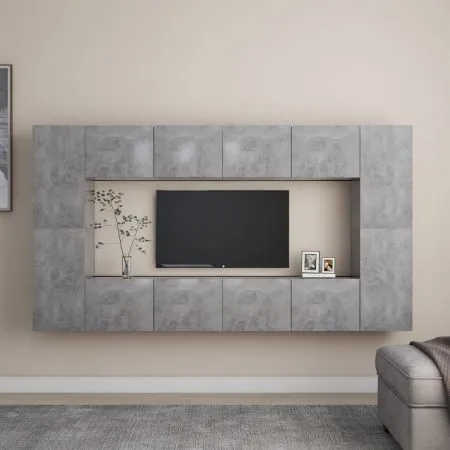  Set de dulapuri TV, 8 piese, gri beton, lemn prelucrat
