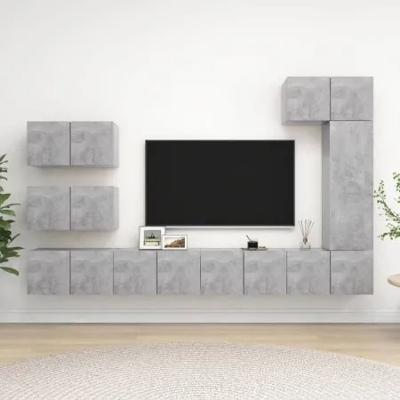  Set de dulapuri TV, 8 piese, gri beton, lemn prelucrat
