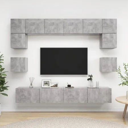  Set de dulapuri TV, 8 piese, gri beton, lemn prelucrat