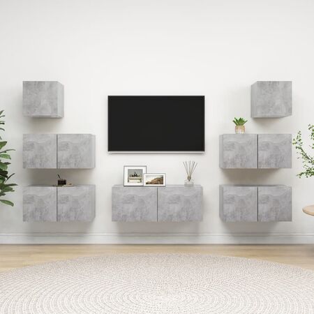  Set de dulapuri TV, 7 piese, gri beton, lemn prelucrat