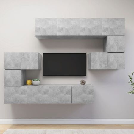  Set de dulapuri TV, 8 piese, gri beton, lemn prelucrat