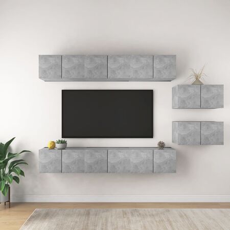  Set de dulapuri TV, 8 piese, gri beton, lemn prelucrat
