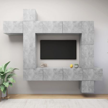 Set dulapuri TV, 9 piese, gri beton, 100 x 30 x 30 cm