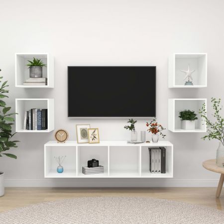 Set de dulapuri TV, 5 piese, alb, lemn prelucrat