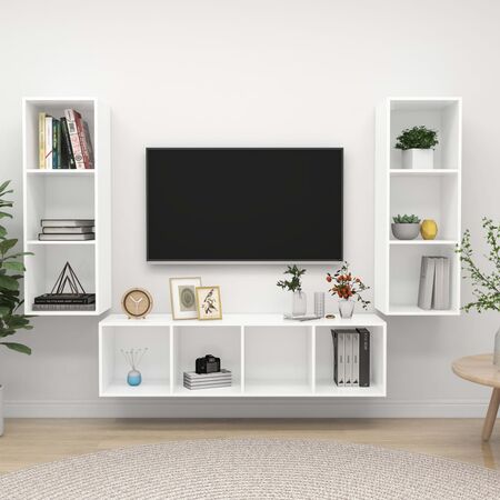 Set de dulapuri TV, 3 piese, alb, lemn prelucrat
