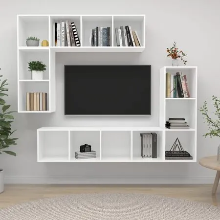  Set dulap TV, 4 piese, alb, lemn prelucrat