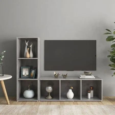  Dulapuri TV, 2 buc gri beton, 107x35x37 cm, lemn prelucrat