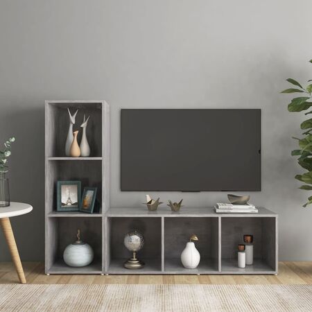  Dulapuri TV, 2 buc gri beton, 107x35x37 cm, lemn prelucrat