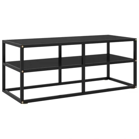  Comodă TV neagră cu sticlă neagră, 100 x 40 x 40 cm