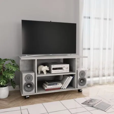  Comodă TV cu roți, gri beton, 80x40x45 cm, lemn prelucrat