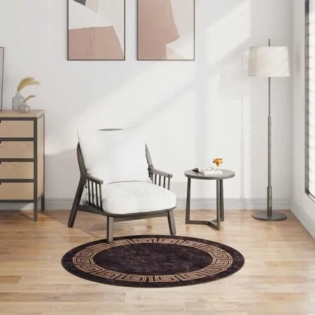  Covor lavabil, negru și auriu, φ120 cm, antiderapant