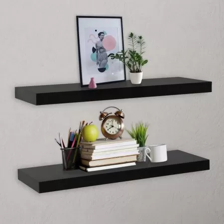  Rafturi de perete suspendate, 2 buc., negru, 100x20x3,8 cm