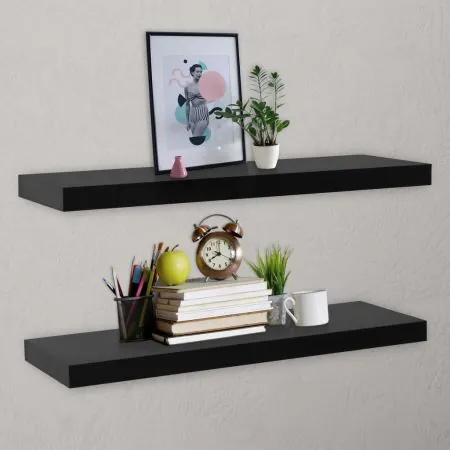  Rafturi de perete suspendate, 2 buc., negru, 120 x 20 x 3,8 cm