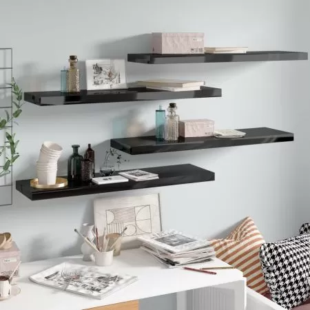  Rafturi de perete 4 buc. negru extralucios, 90x23,5x3,8 cm, MDF