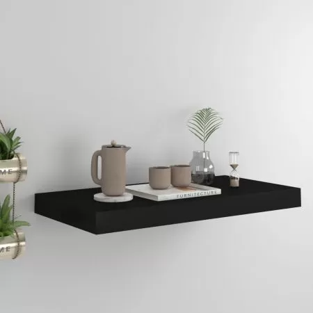  Raft de perete suspendat, negru, 50x23x3,8 cm, MDF