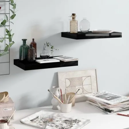  Rafturi de perete, 2 buc., negru extralucios, 40x23x3,8 cm, MDF