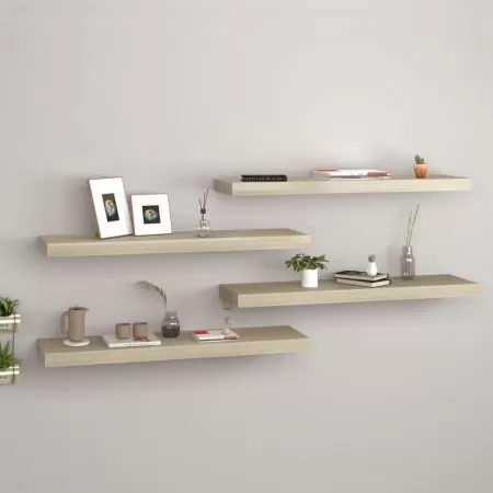  Rafturi de perete suspendate 4 buc., stejar, 80x23,5x3,8 cm MDF