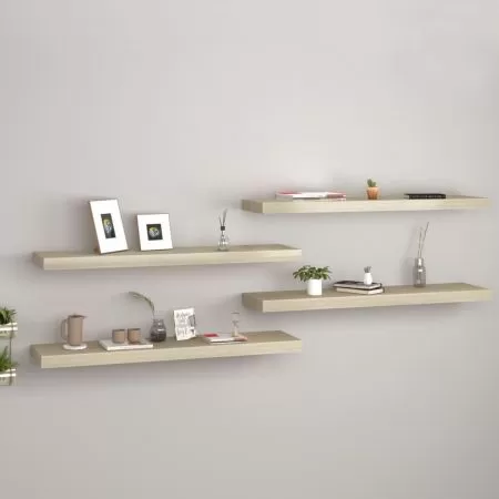  Rafturi de perete suspendate 4 buc. stejar, 90x23,5x3,8 cm, MDF