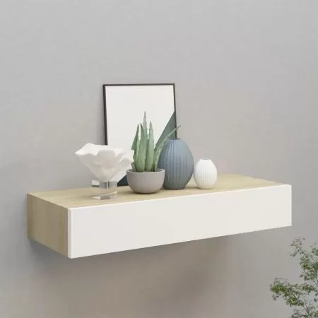  Dulap de perete cu sertar, stejar și alb, 60x23,5x10 cm, MDF