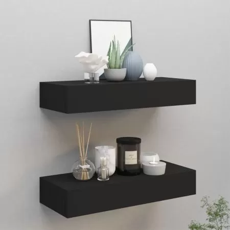  Dulapuri de perete cu sertare 2 buc. negru 60x23,5x10 cm MDF