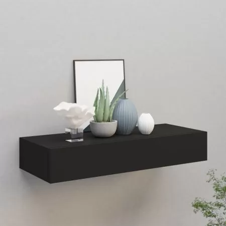  Dulap de perete cu sertar, negru, 60x23,5x10 cm, MDF