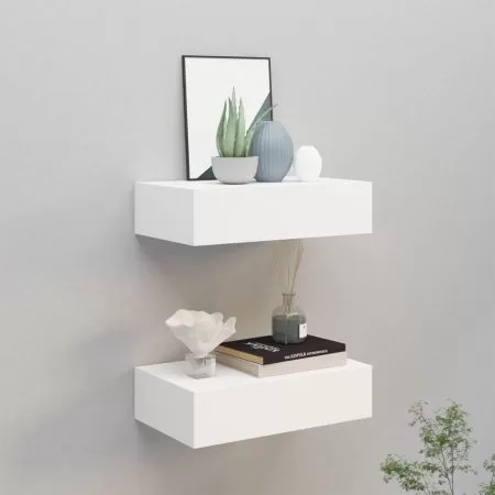  Dulap de perete cu sertare, 2 buc., alb, 40x23,5x10 cm, MDF