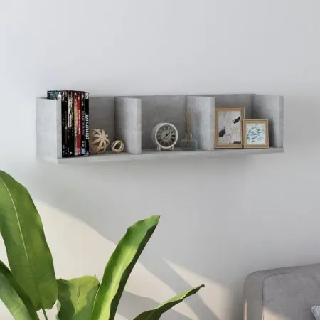  Raft de perete CD-uri, gri beton, 75x18x18 cm, lemn prelucrat