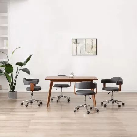 Scaune de bucătărie pivotante, 4 buc, gri, lemn curbat/textil