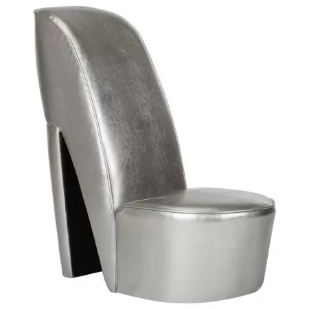  Scaun, design toc înalt, argintiu, piele ecologică