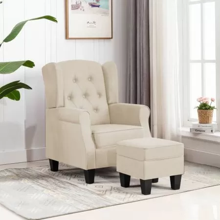  Fotoliu cu taburet pentru picioare, crem, material textil