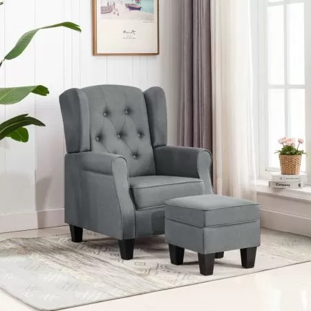  Fotoliu cu taburet pentru picioare, gri deschis material textil