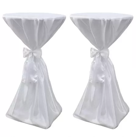 Set 2 fete de masa pentru evenimente 60 cm cu panglica, alb, 60 cm