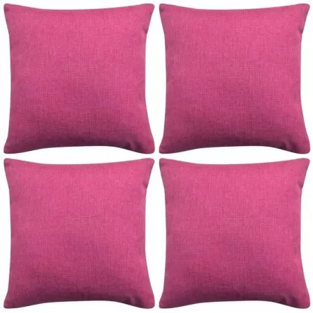 Set 4 bucati huse de perna cu aspect de panza, roz, 80 x 80 cm