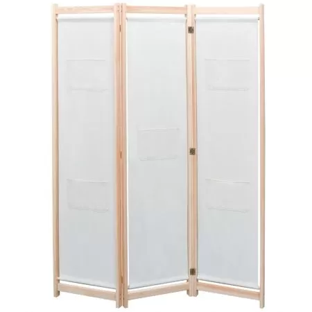  Paravan de cameră cu 3 panouri, crem, 120x170x4 cm, textil