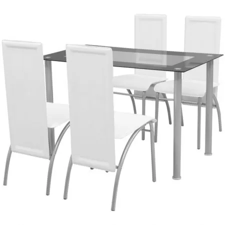 Set masa cu scaune, 5 piese, alb, 70 x 70 x 75 cm