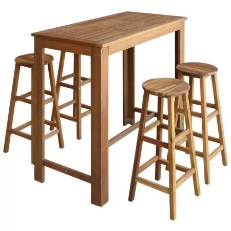Set masa cu scaune de bar din lemn masiv de acacia, 5 piese, maro, 60 x 60 x 105 cm
