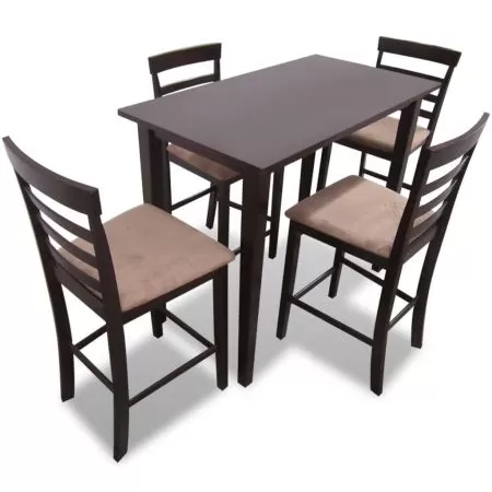 Set masa si 4 scaune de bar din lemn, maro, 60 x 60 x 90.8 cm