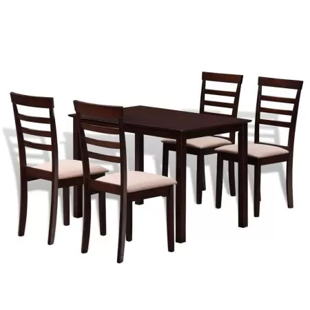 Set masa cu 4 scaune din lemn masiv, maro, 110 x 70 x 75 cm