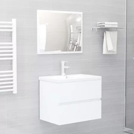  Set mobilier de baie, alb, lemn prelucrat