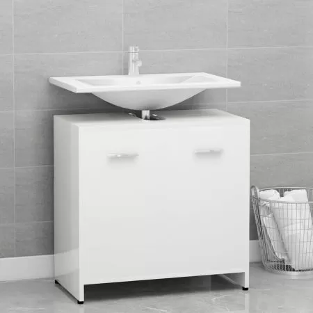  Dulap de baie, alb extralucios, 60x33x61 cm, lemn prelucrat