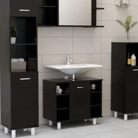  Dulap de baie, negru, 60 x 32 x 53,5 cm, lemn prelucrat