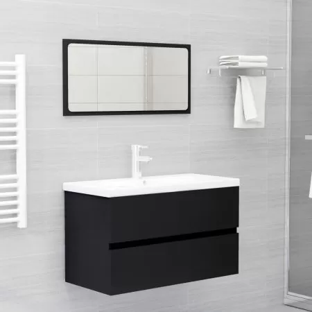  Set mobilier de baie, 2 piese, negru, PAL