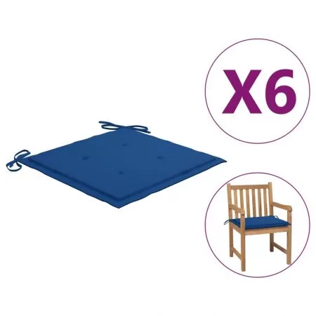 Set 6 bucati perne scaun gradina, albastru regal, 50 x 50 x 3 cm