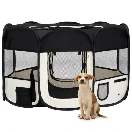  Țarc de câini pliabil cu sac de transport, negru, 125x125x61 cm