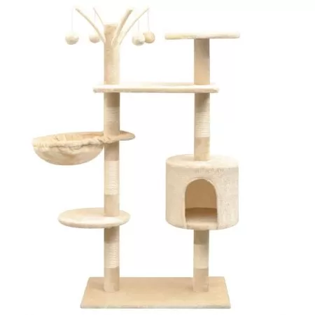  Ansamblu pisici, stâlpi cu funie de sisal, 125 cm, bej