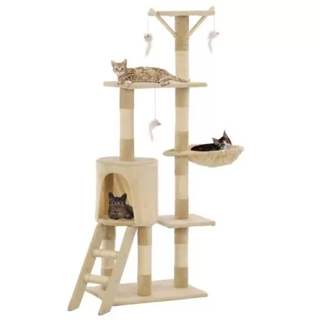  Ansamblu pisici cu stâlpi din funie de sisal, 138 cm, bej