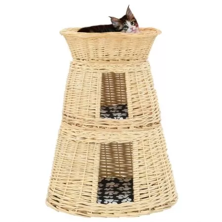  Set coșuri pisici cu perne 3 piese 47x34x60 cm răchită naturală