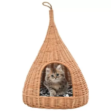  Casă pentru pisici cu pernă, 40x60 cm, salcie naturală, teepee