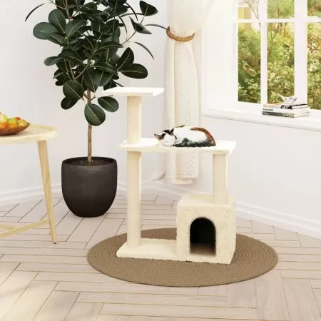  Ansamblu pisici cu stâlpi din funie de sisal, crem, 70 cm